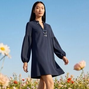 NEW Lilly Pulitzer Women’s Navy Tunic Dress 3/4 Sleeves Pullover Beaded Neck